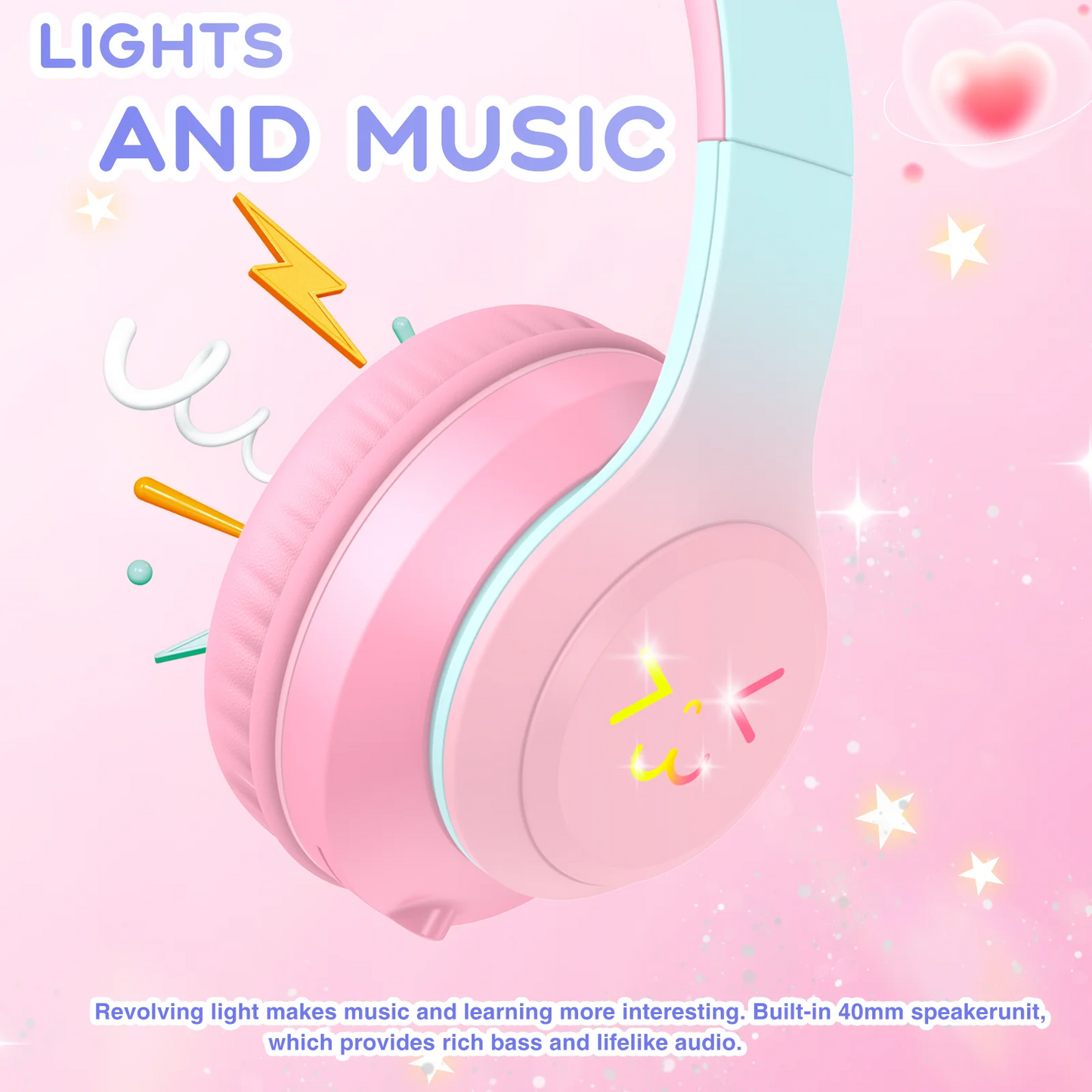 Kids Bluetooth Headphones, Lightweight Wireless Headphones for Kids, 85/94dB Volume Limited, 60 Hours Playtime, Bluetooth 5.3, Over-Ear Toddler Headsets with Built-in Mic-