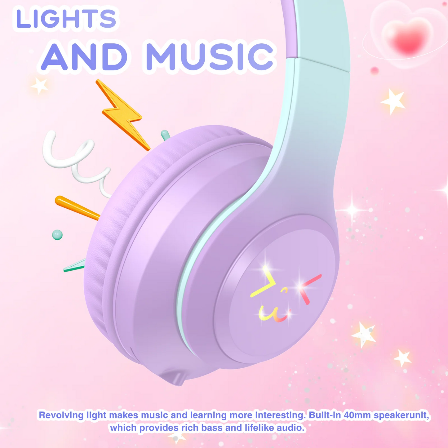 Kids Bluetooth Headphones, Lightweight Wireless Headphones for Kids, 85/94dB Volume Limited, 60 Hours Playtime, Bluetooth 5.3, Over-Ear Toddler Headsets with Built-in Mic-