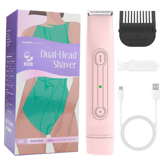 Bikini Trimmer for Women, Dual Head Electric Razors, Pubic Hair Trimmer with IPX7 Waterproof & Easy Cleaning, Rechargeable Painless Silk Glide Pro Shaver for Underarm Leg Arm Body Face