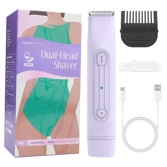 Bikini Trimmer for Women, Dual Head Electric Razors, Pubic Hair Trimmer with IPX7 Waterproof & Easy Cleaning, Rechargeable Painless Silk Glide Pro Shaver for Underarm Leg Arm Body Face