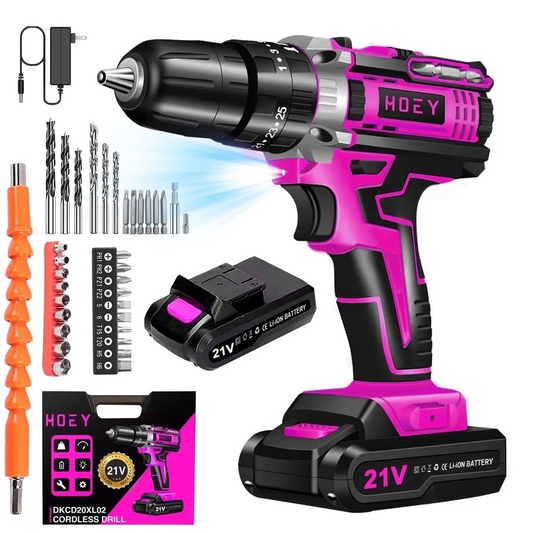 Power Drill Cordless Set with Battery and Charger, 20V Rechargeable Small Drill Machine for Home Use, Wireless Electric Wall Drill Driver Kit with 25+1 Torque, Variable Speed