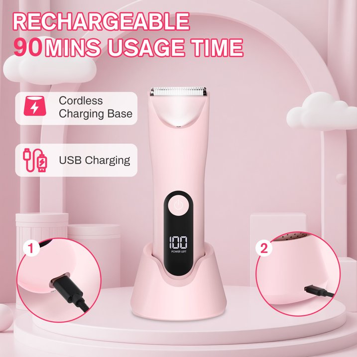 Electric Shaver for Women for Legs Bikini Trimmer Electric Razors for Women Underarm Public Hairs Rechargeable Womens Shaver Wet Dry Use Painless Cordless with Detachable
