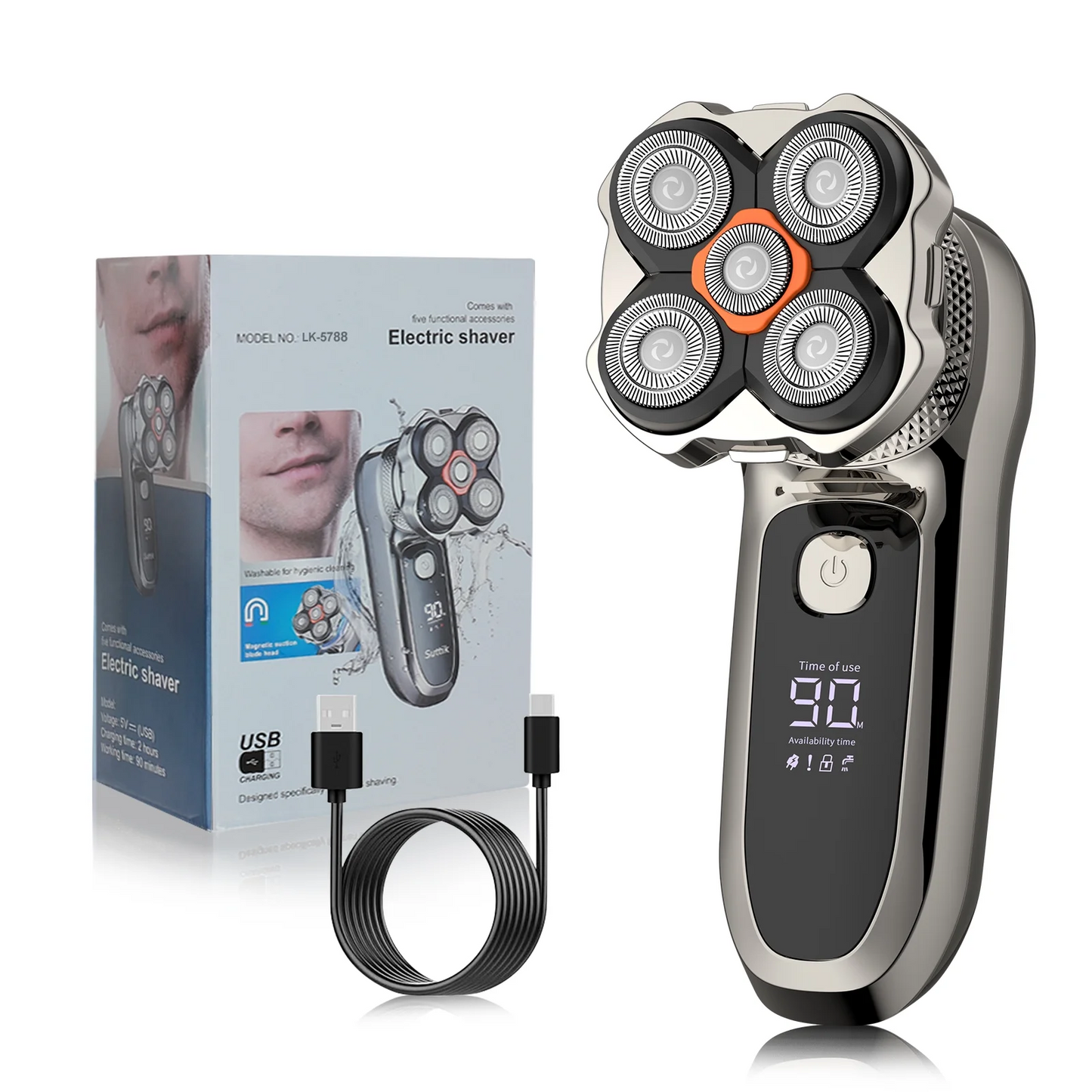 Electric Razor for Men Cordless: Wet/Dry Rotary Shaver Waterproof - USB Fast Charging & Sensitive Skin Care - Pop up Trimmer & Precision Blades