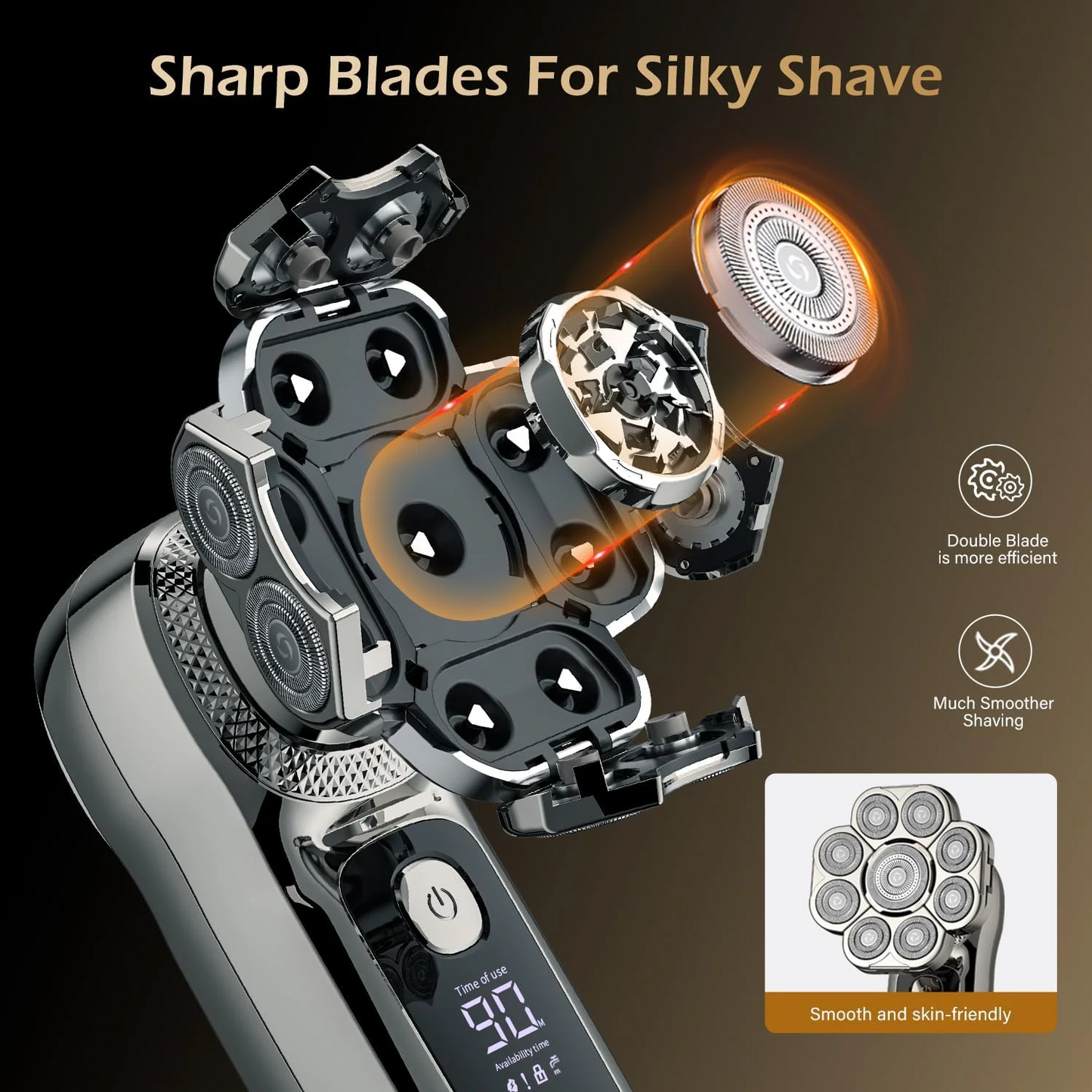 Electric Razor for Men Cordless: Wet/Dry Rotary Shaver Waterproof - USB Fast Charging & Sensitive Skin Care - Pop up Trimmer & Precision Blades