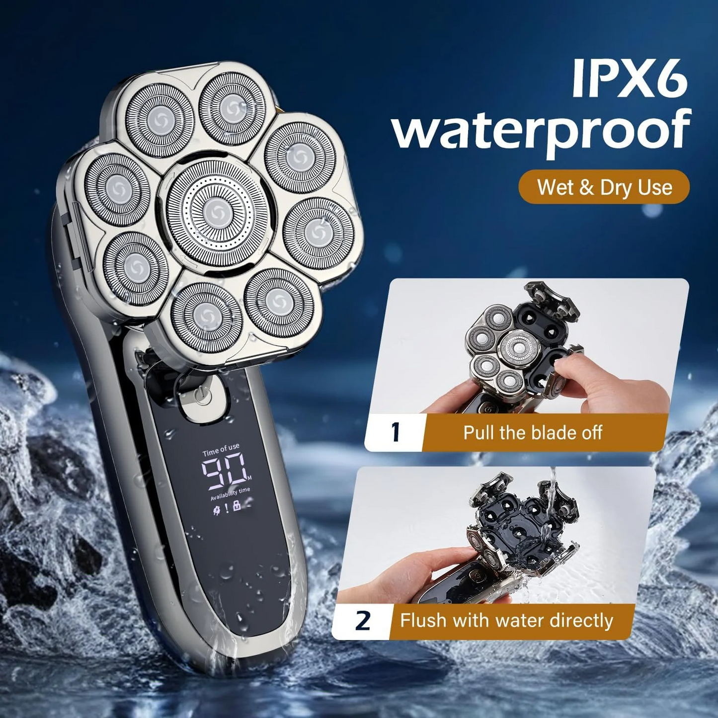 Electric Razor for Men Cordless: Wet/Dry Rotary Shaver Waterproof - USB Fast Charging & Sensitive Skin Care - Pop up Trimmer & Precision Blades