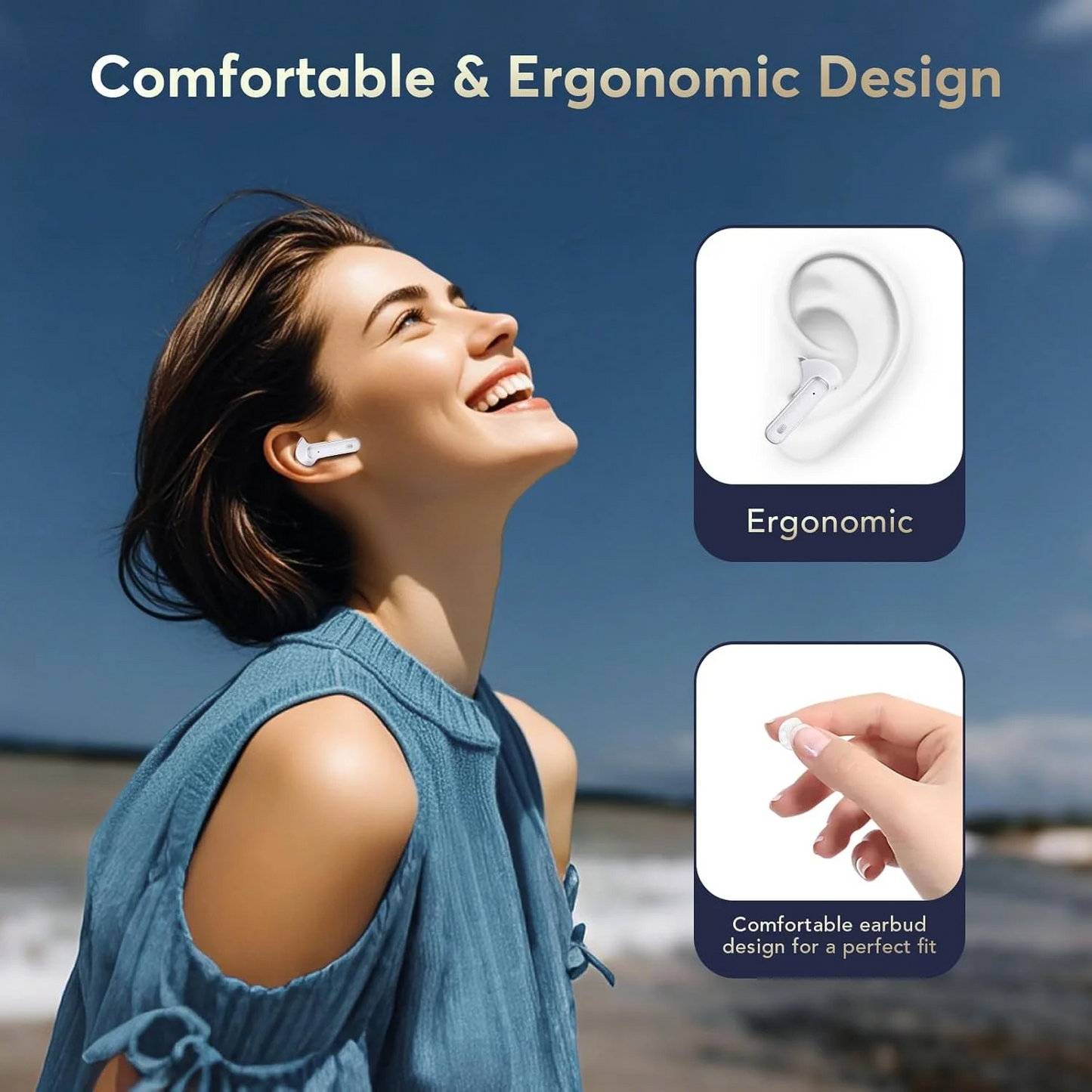 Wireless Earbuds Bluetooth Headphones, Ear Buds with Deep Bass, 40H Long Playtime, LED Power Display, IP7 in Ear Earphone with Mic for iPhone Android Phone Sports Workout