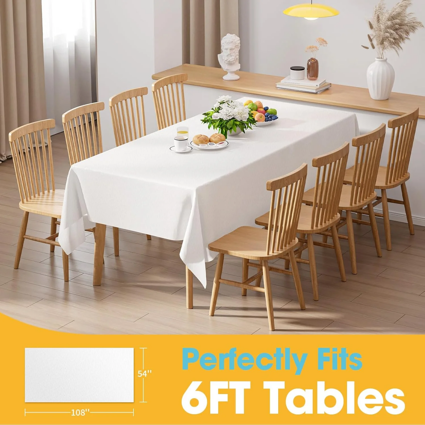 Premium Plastic Tablecloth 54 Inch. x 108 Inch. Rectangle Table Cover-White