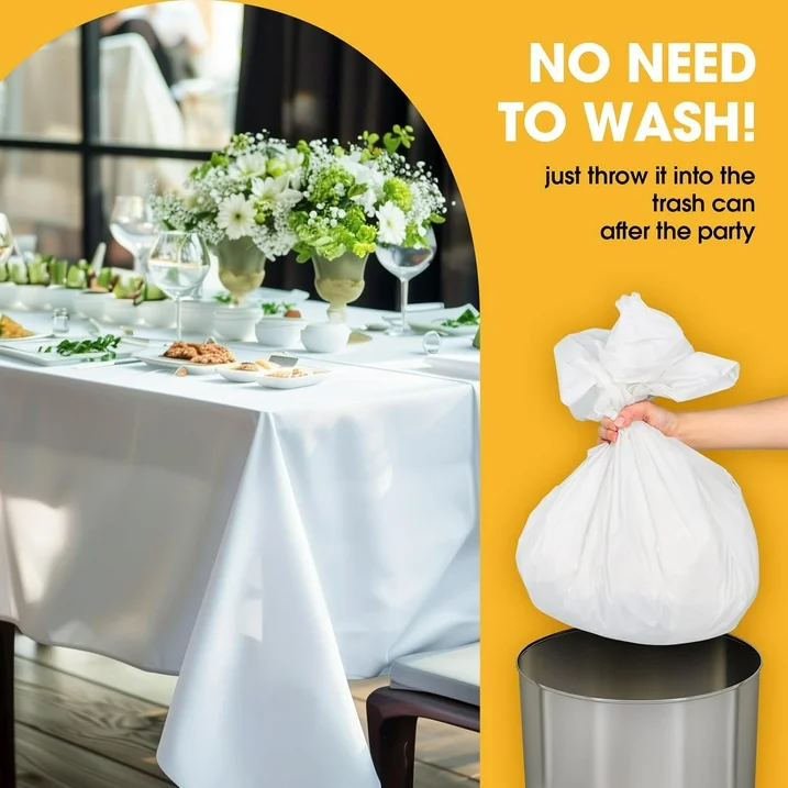 Premium Plastic Tablecloth 54 Inch. x 108 Inch. Rectangle Table Cover-White
