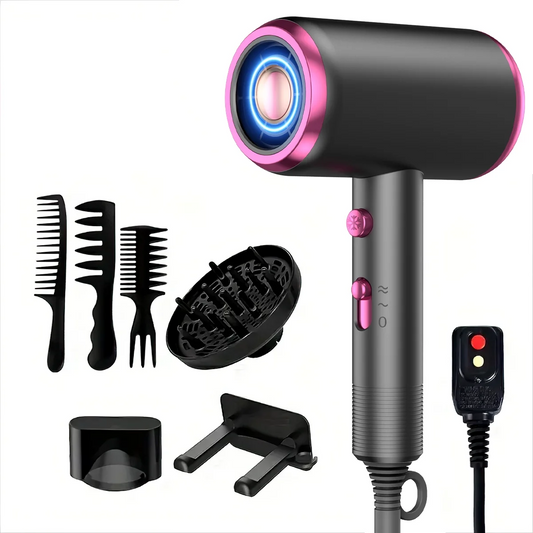 Professional Ionic Hair Dryer, Powerful, 1800W, Fast Drying, Low Noise, Blow Dryer, 2 Concentrator Nozzle, 1 Diffuser, Attachments, Home Salon, Travel