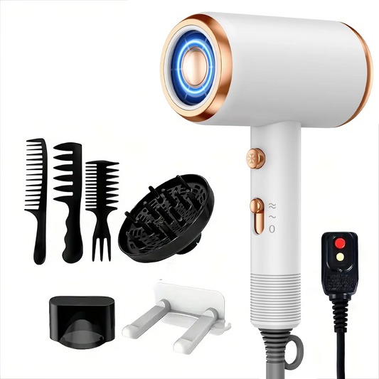 Professional Ionic Hair Dryer, Powerful, 1800W, Fast Drying, Low Noise, Blow Dryer, 2 Concentrator Nozzle, 1 Diffuser, Attachments, Home Salon, Travel