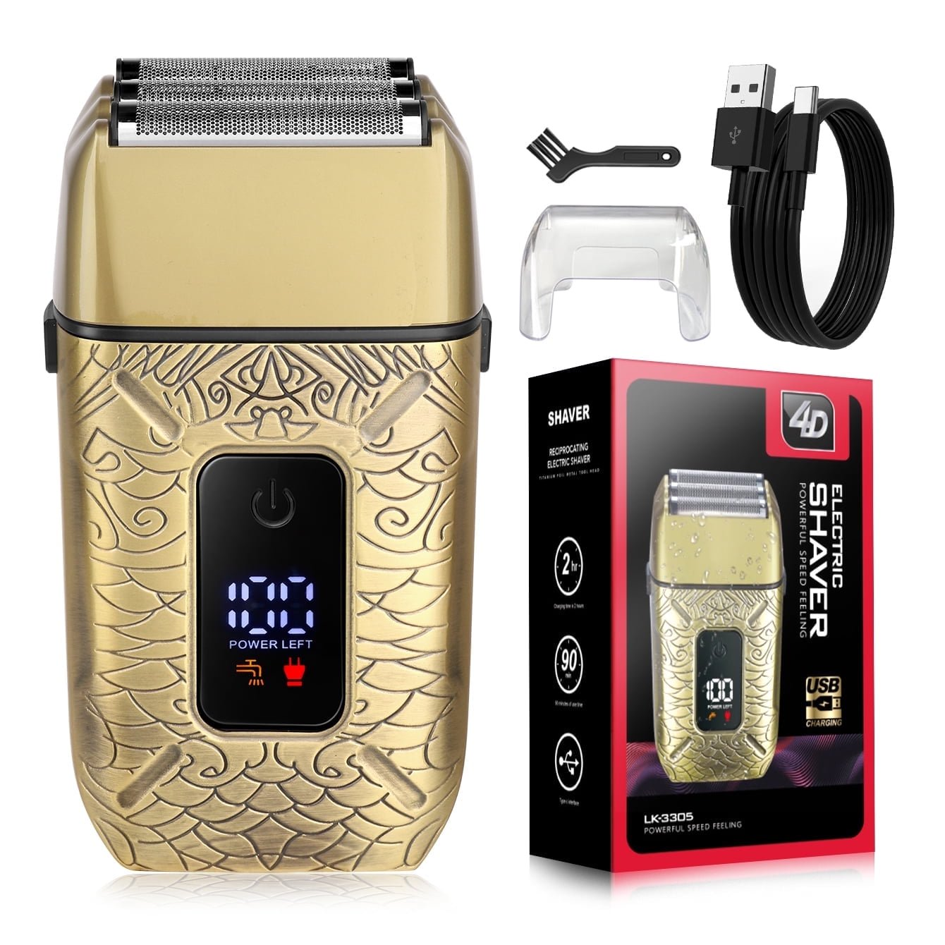 Electric Foil Shaver for Men: Portable Electric Razor for Beard/Face - 3 Floating Blade LED Display USB-C Fast Rechargeable - IPX7 Waterproof for Travel & Home