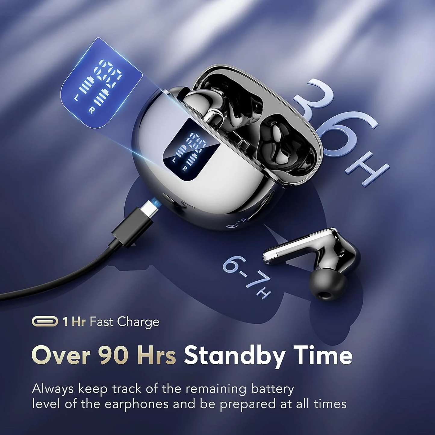 Wireless Bluetooth 5.4 Earbuds, Ear Buds LED Power Display Headphones 6D Stereo, Bluetooth Earbuds in-Ear Noise Cancelling Mic, 40H Playback Mini Case IP7 Waterproof Sports Earphones for Android iOS