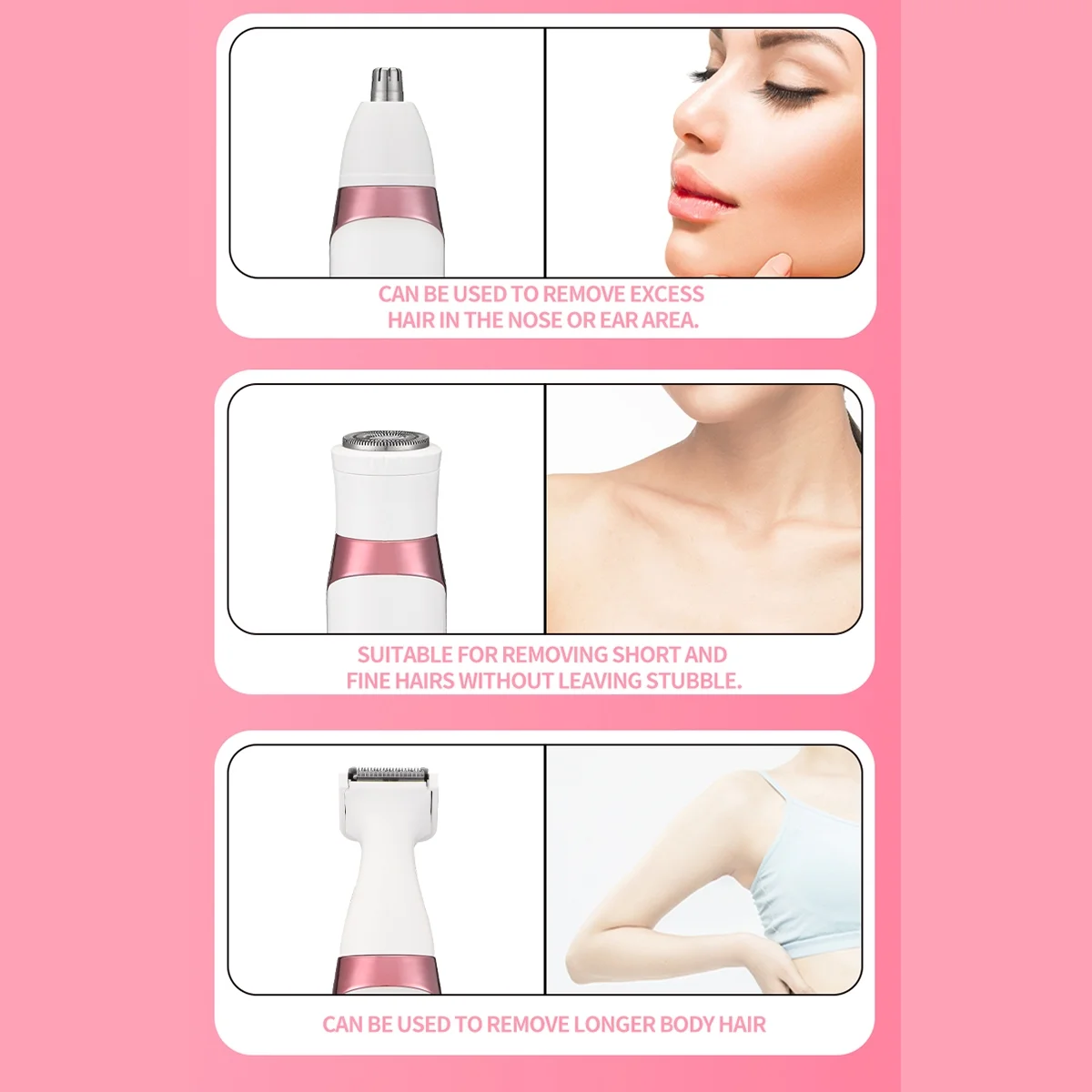 Electric Bikini Trimmer for Women,Led Power Display Removal for Body Nose Hair Trimmer Face Shavers Eyebrow Legs Armpit Bikini Area Pubic Underarms Rechargeable Portable 4 in 1 Womens Razors Set