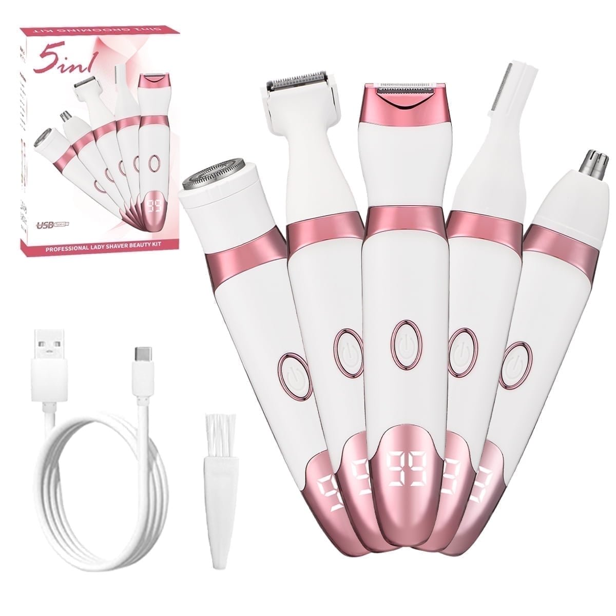 Electric Bikini Trimmer for Women,Led Power Display Removal for Body Nose Hair Trimmer Face Shavers Eyebrow Legs Armpit Bikini Area Pubic Underarms Rechargeable Portable 4 in 1 Womens Razors Set