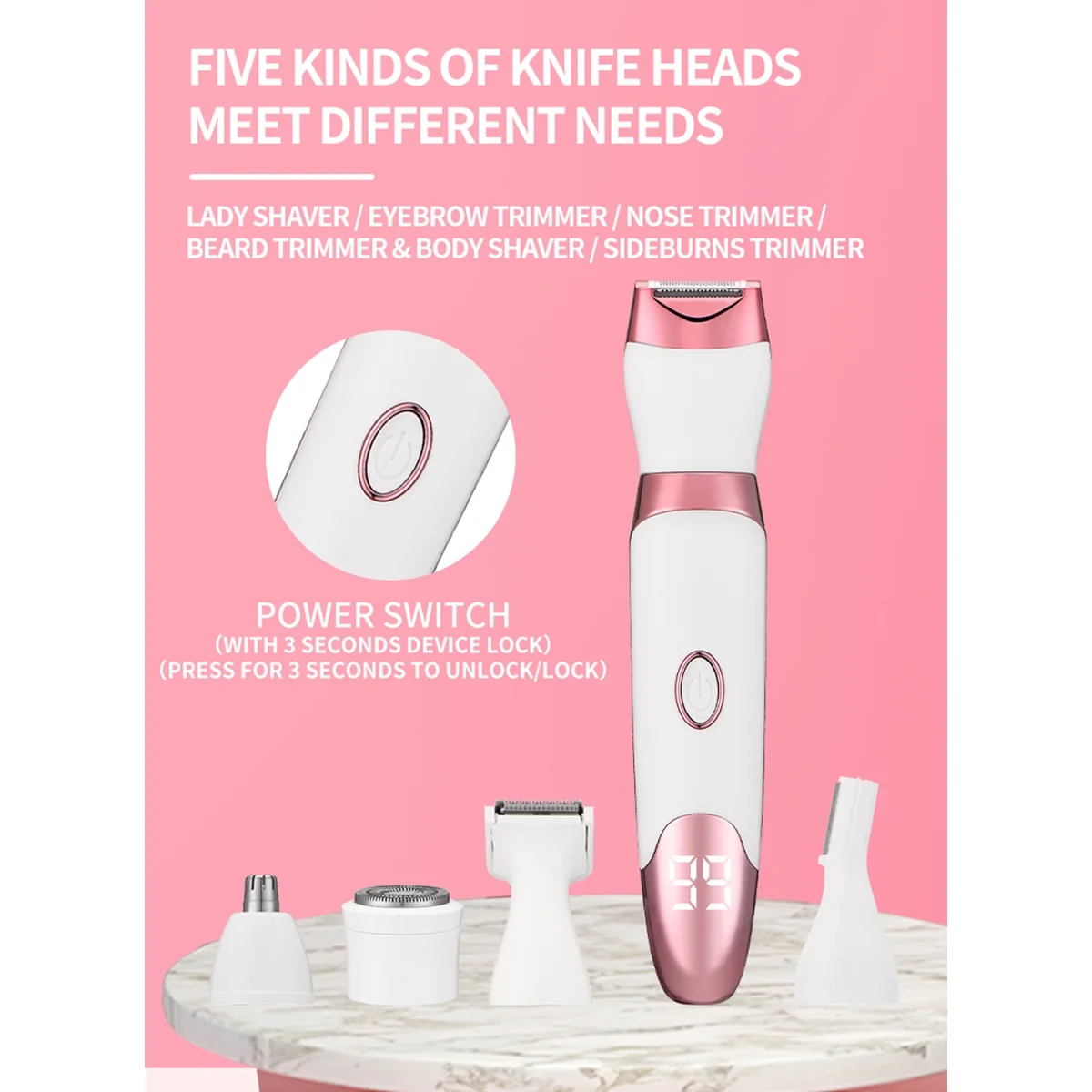 Electric Bikini Trimmer for Women,Led Power Display Removal for Body Nose Hair Trimmer Face Shavers Eyebrow Legs Armpit Bikini Area Pubic Underarms Rechargeable Portable 4 in 1 Womens Razors Set