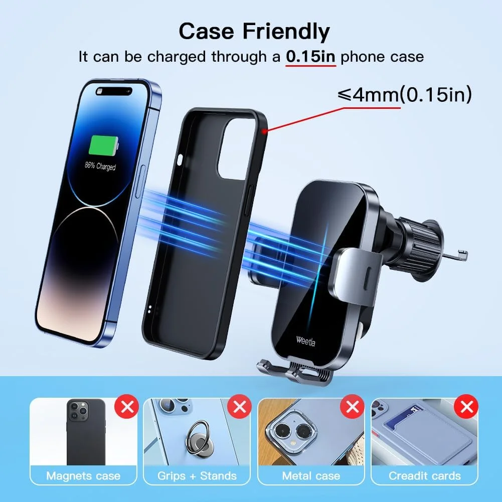 Wireless Car Charger, Fast Charging Phone Holder 3 in 1 Phone Mount Auto Clamping Car Accessories Compatible with iPhone 17 16 15 14 13 12 11 Xs XR, Samsung S23 Ultra S22 S21 S20(Deep Space Black)