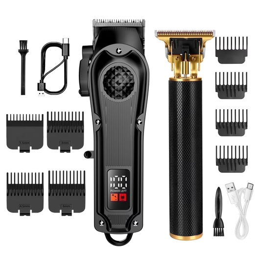 Professional Hair Clippers & Beard Trimmer Set for Men – Cordless Barber Clippers with LCD Display, Precision Trimmer & Travel Case – Gifts for Men Husband Father