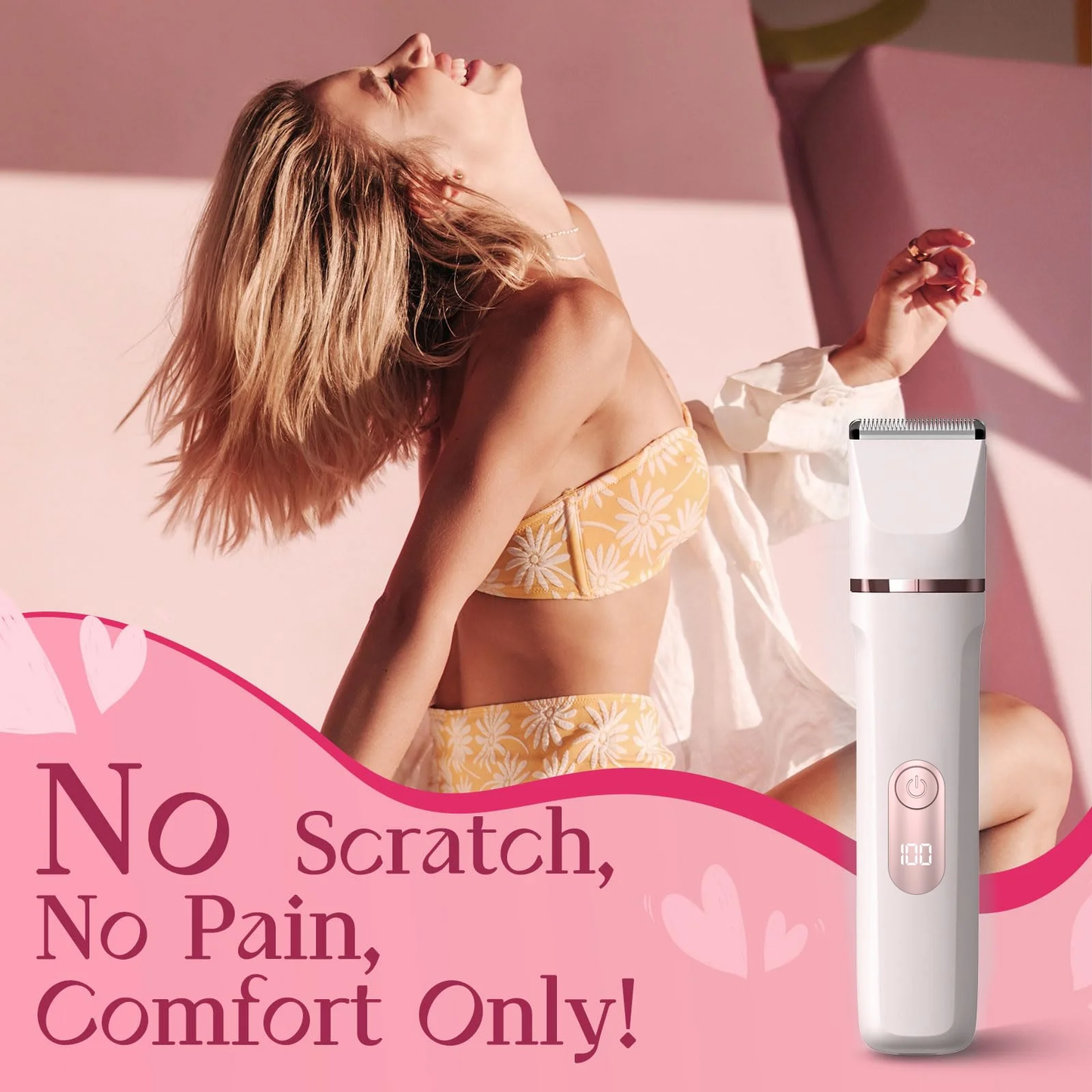 Hoey Bikini Trimmer for Women-Painless Electric Razor for Silk Skin,Cordless Wet/Dry Body Shaver for Trip,Replaceable Lady Facial Groomer,IPX7 Waterproof & Easy Cleaning,Ceramic Blade,USB Charge Dock