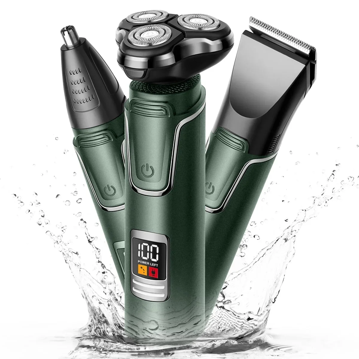 Electric Shaver Razor for Men, 3 in 1 Men's Cordless LED Display IPX7 Waterproof Nose Hair Beard Trimmer Grooming Kit with Wet Dry Rechargeable Use