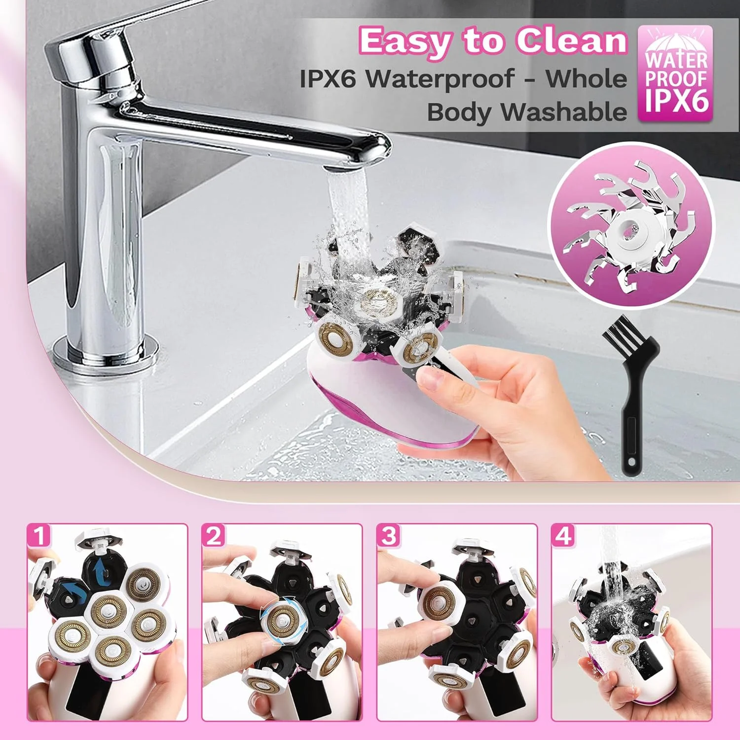 Hoey 5 in 1 Painless Hair Remover for Women, Facial Hair Removal, Electric Cordless Shaver Set, Wet & Dry Lady Razor for Women for Bikini Line, Nose Hair, Eyebrow, Arm, Leg USB Rechargeable