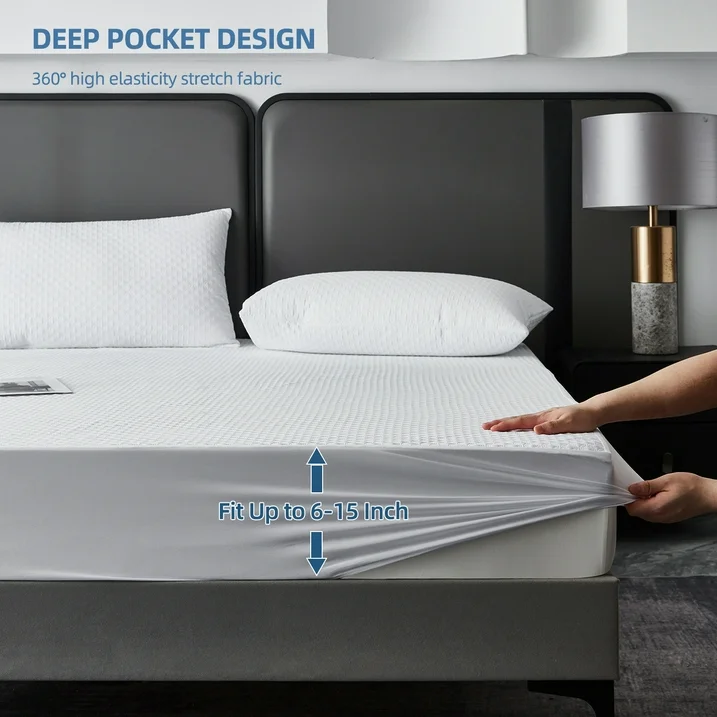 King Size Waterproof Mattress Pad Protector, Noiseless Mattress Pad up to 21 inches Deep Pocket, Soft Breathable Bed Mattress Cover Washable for Home, Bedroom, Hotel