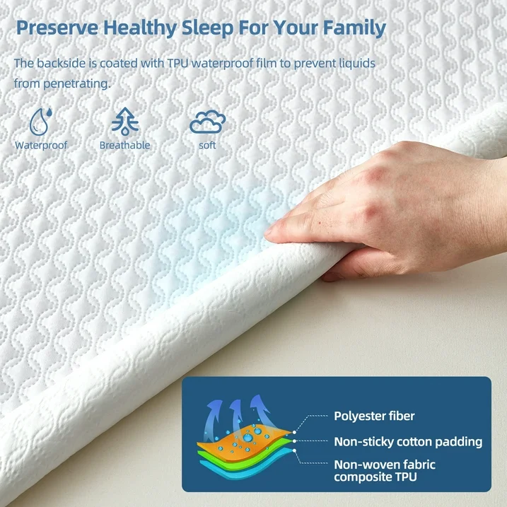 Queen Size Waterproof Mattress Pad Protector, Noiseless Mattress Pad up to 21 inches Deep Pocket, Soft Breathable Bed Mattress Cover Washable for Home, Bedroom, Hotel