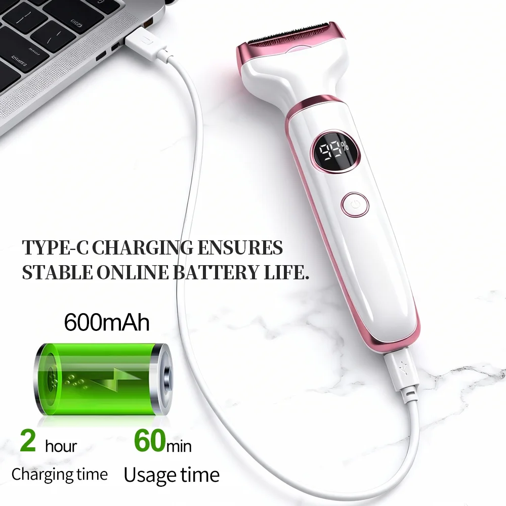 Bikini Trimmer for Women,4-in-1 Electric Razors for Women,IPX7 Waterproof Rechargeable Cordless Pubic Hair Shaver with LED Display for Ladies Bikini Pubic, Face, Underarms, Legs