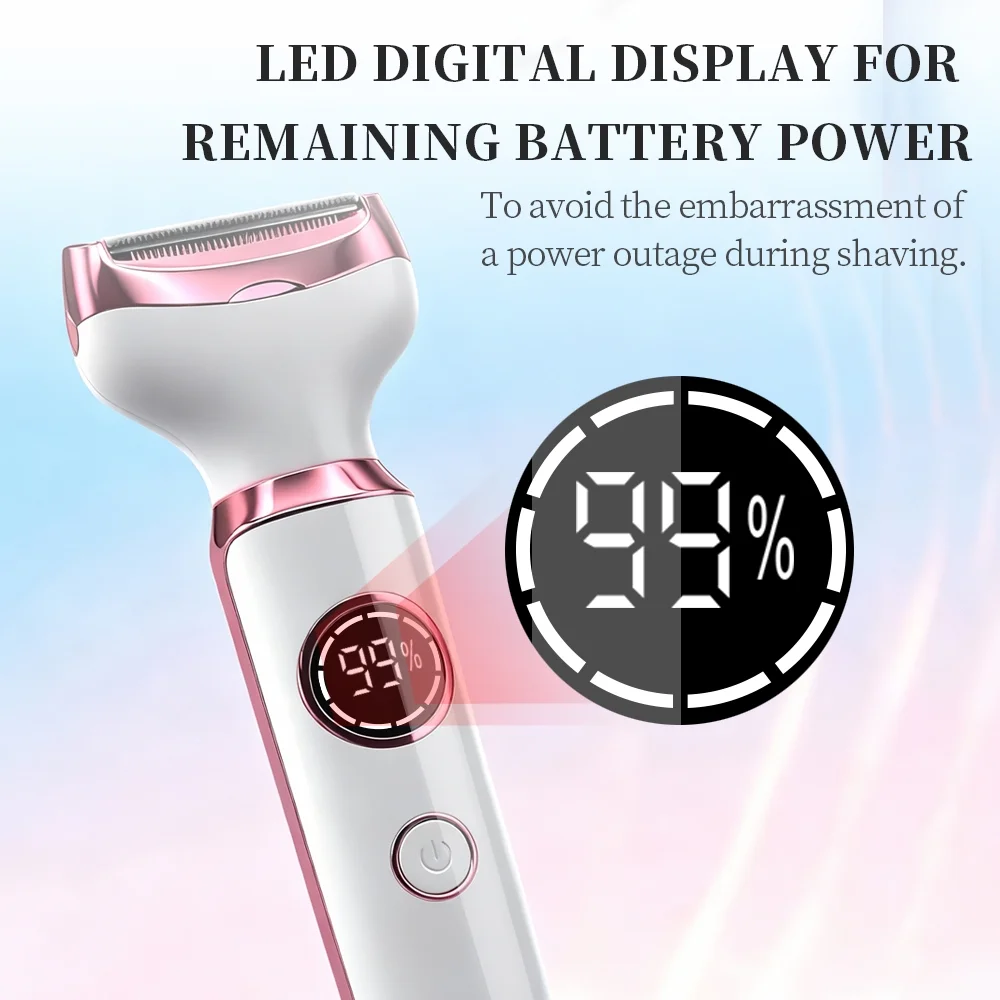 Bikini Trimmer for Women,4-in-1 Electric Razors for Women,IPX7 Waterproof Rechargeable Cordless Pubic Hair Shaver with LED Display for Ladies Bikini Pubic, Face, Underarms, Legs