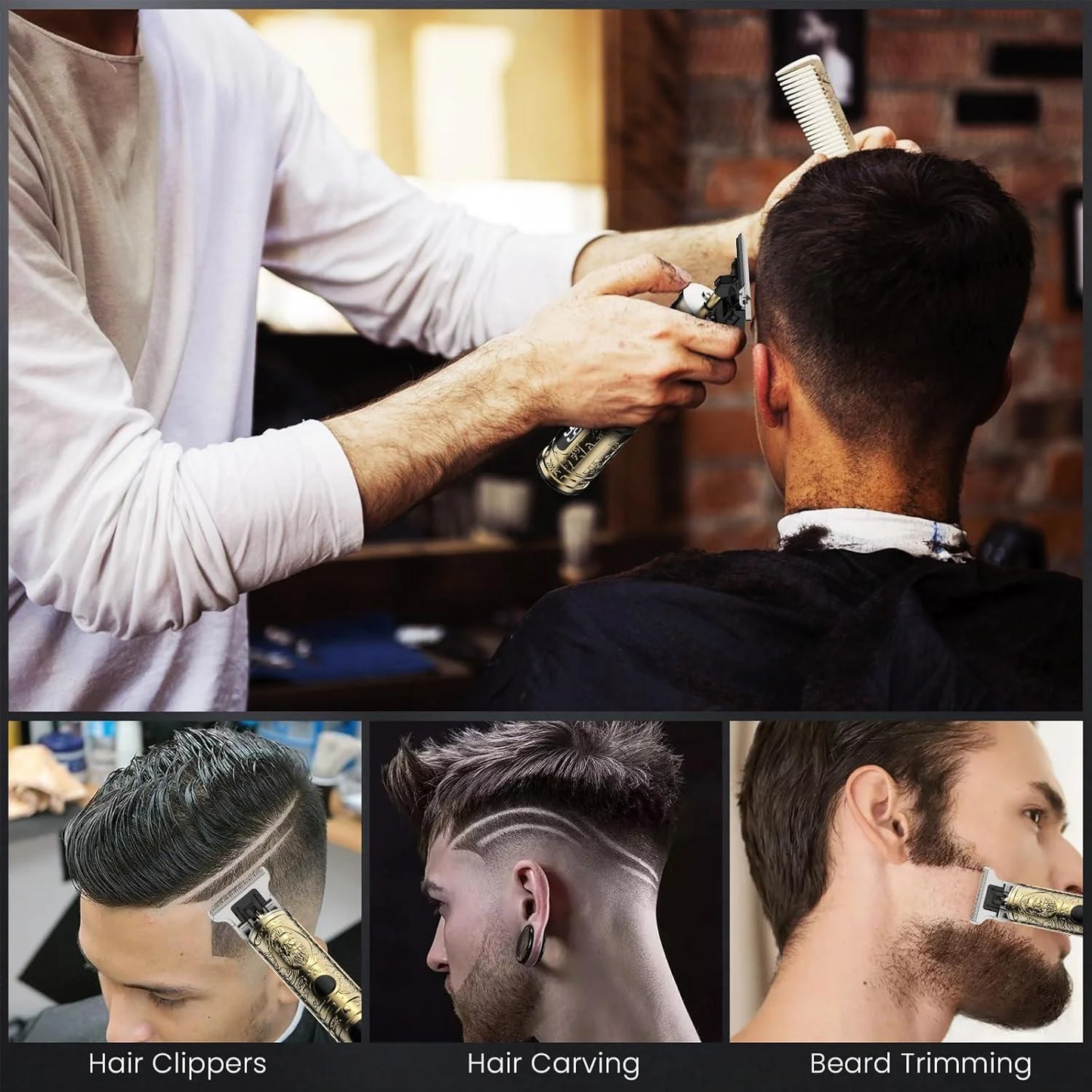 Professional Hair Trimmer for Men, Cordless Rechargeable Beard Trimmer Hair Clippers for Men, Metal Body Cutting Grooming Kit, Beard Shaver Barbershop