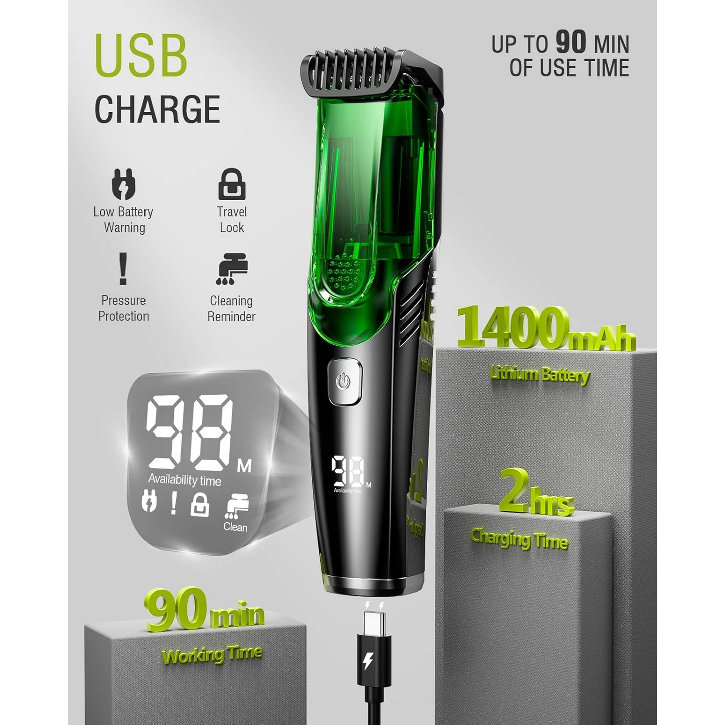 Beard Trimmer for Men, Vacuum Mustache Trimmer for Less Mess, IPX7 Waterproof, Rechargeable Electric Beard Cutting Kit with Adjustable Length Comb-Built-in Vacuum for Sideburns/Stubble