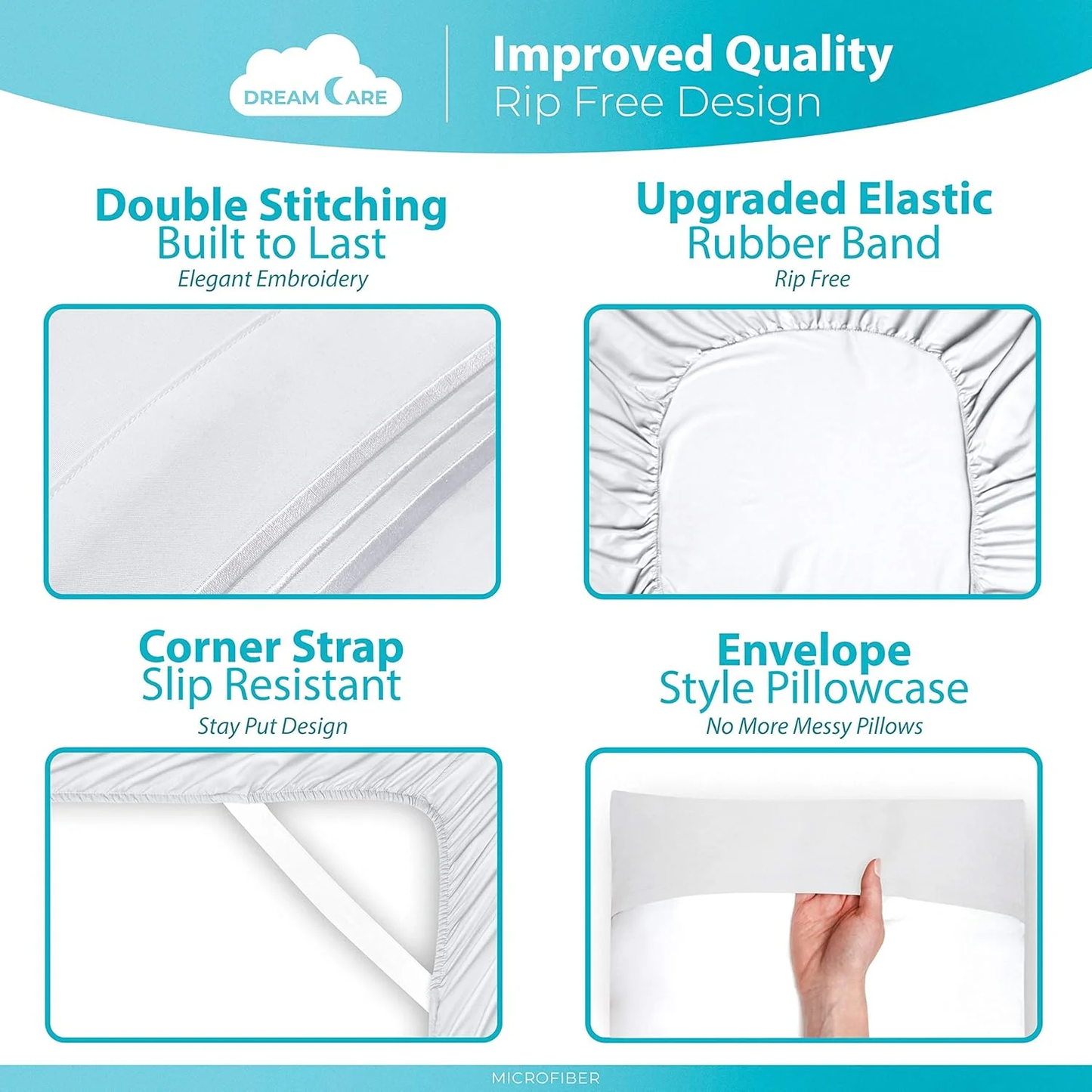 King Size Sheet Set, Soft Microfiber 4 Piece Hotel Luxury Bed Sheets with Deep Pockets, Embroidered Pillow Cases, Side Storage Pocket Fitted Sheet, Flat Sheet (White)