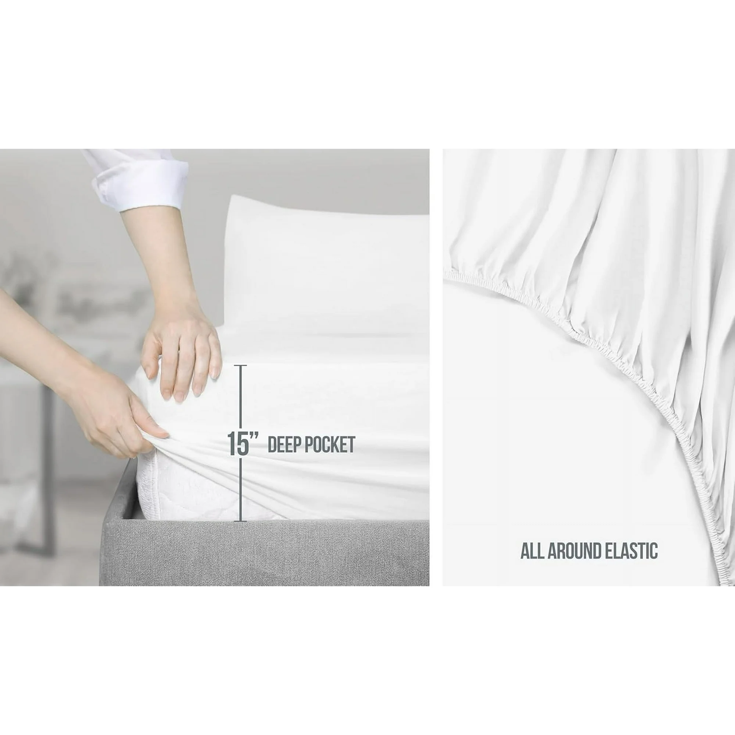 Twin Size Sheet Set, Soft Microfiber 3 Piece Hotel Luxury Bed Sheets with Deep Pockets, Embroidered Pillow Case, Side Storage Pocket Fitted Sheet, Flat Sheet (White)