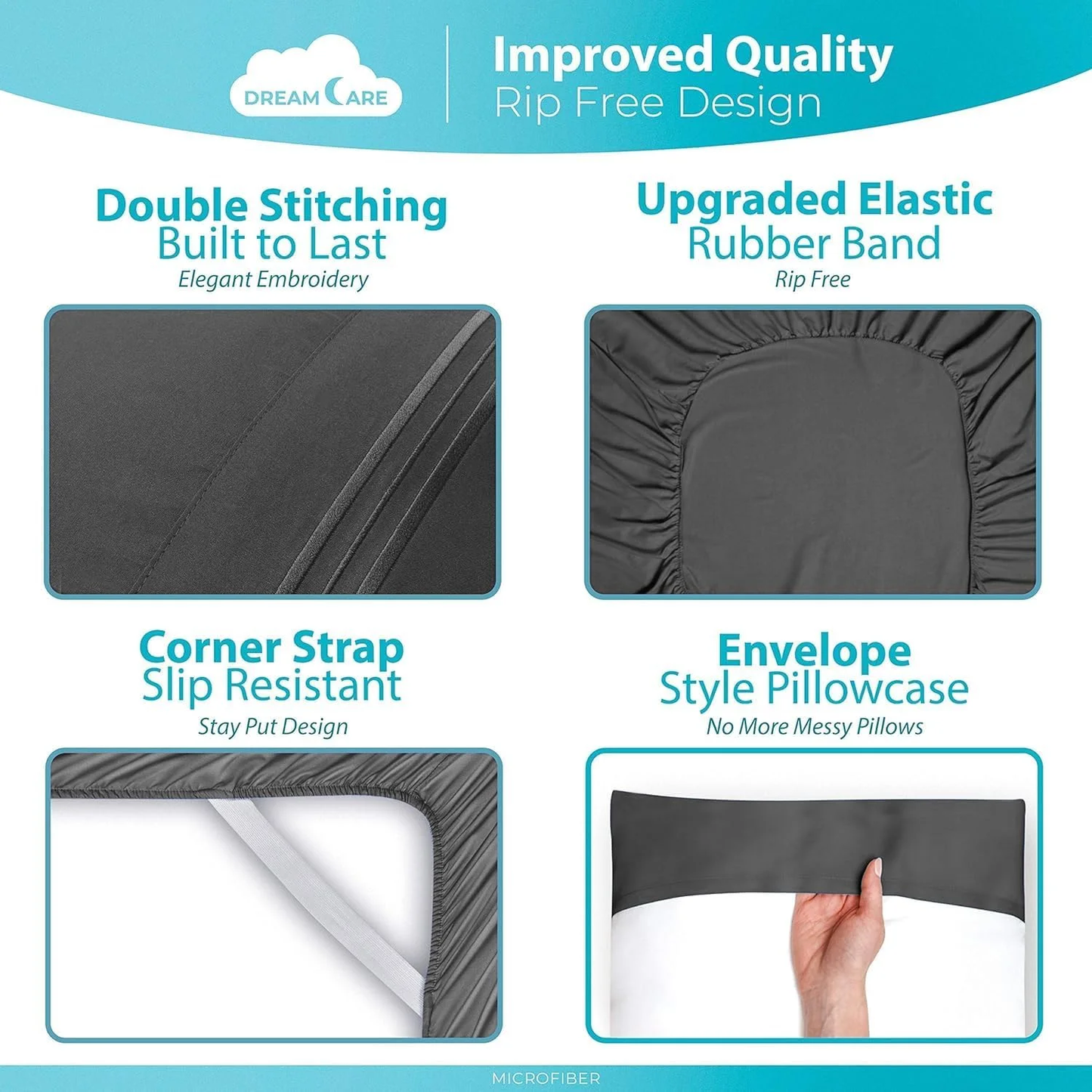 King Size Sheet Set, Soft Microfiber 1 Piece Hotel Luxury Bed Sheets with Deep Pockets, Embroidered Pillow Case, Side Storage Pocket Fitted Sheet, Flat Sheet (Gray)