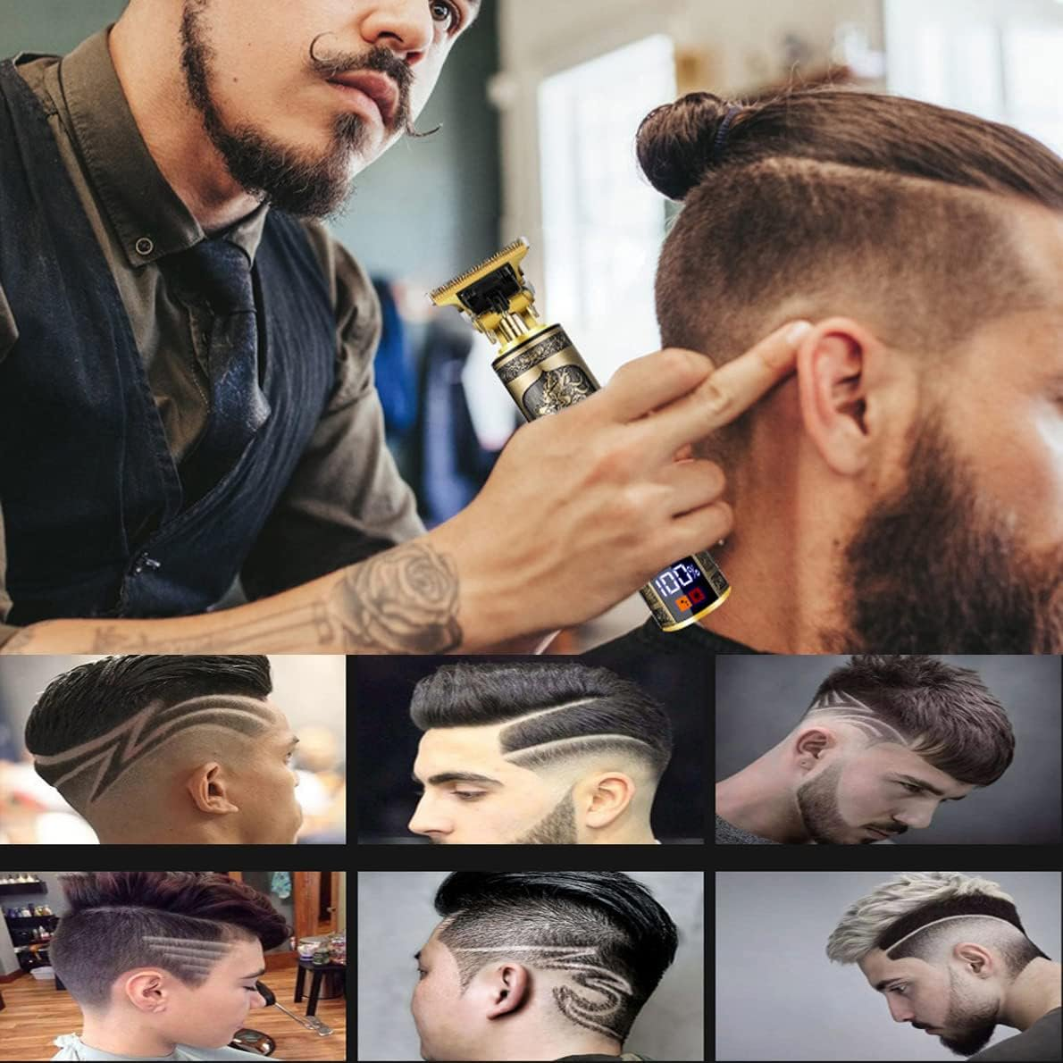 Professional Hair Trimmer for Men,T-Blade Zero Gapped Cordless Edger Clipper Cutting Rechargeable Liners Electric Beard Shaver with LED Display