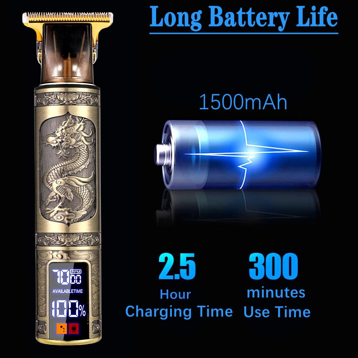 Professional Hair Trimmer for Men,T-Blade Zero Gapped Cordless Edger Clipper Cutting Rechargeable Liners Electric Beard Shaver with LED Display