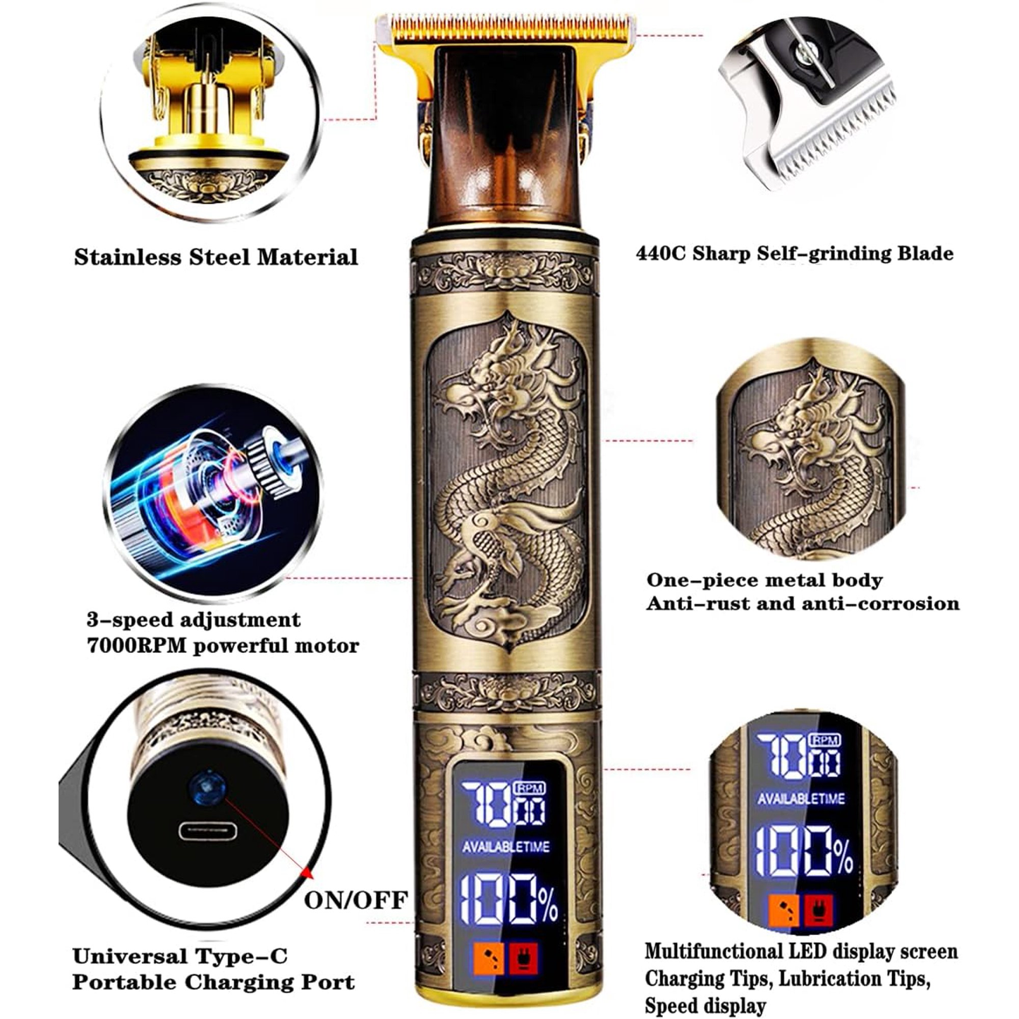 Professional Hair Trimmer for Men,T-Blade Zero Gapped Cordless Edger Clipper Cutting Rechargeable Liners Electric Beard Shaver with LED Display