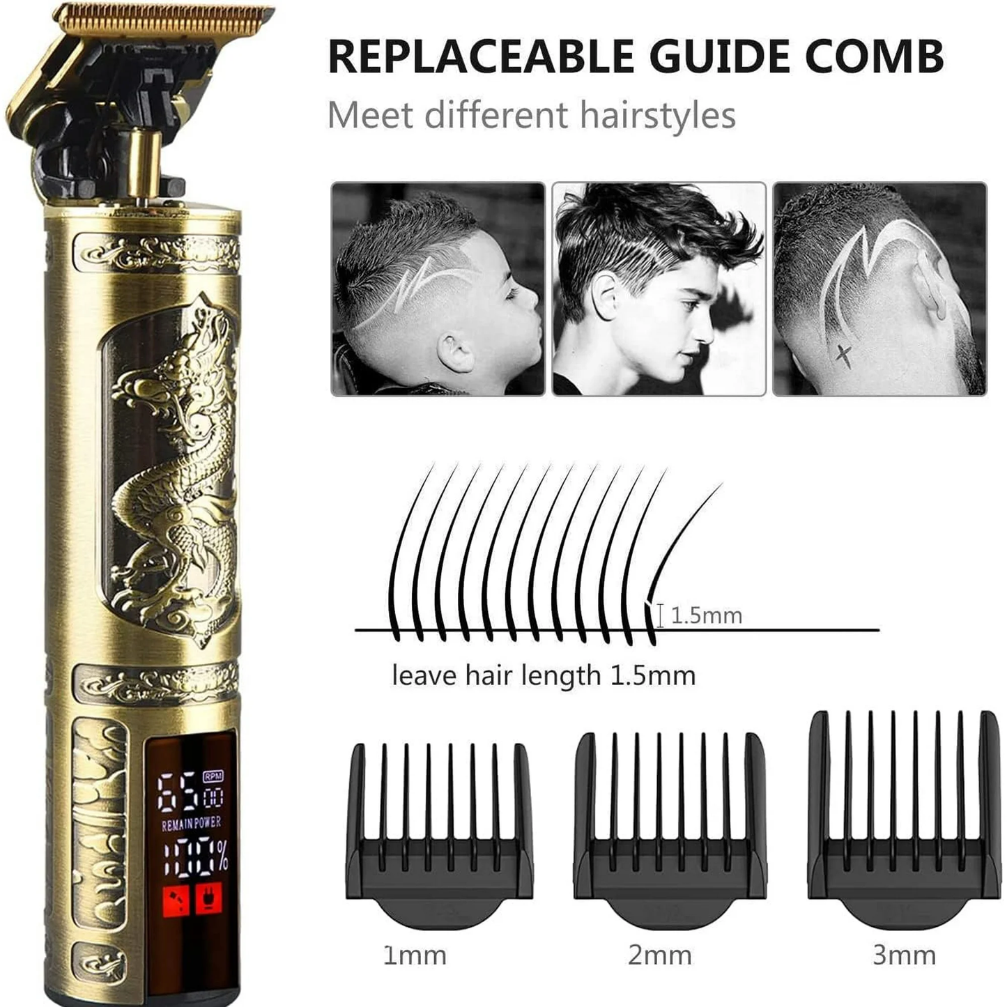 Professional Hair Trimmer for Men,T-Blade Zero Gapped Cordless Edger Clipper Cutting Rechargeable Liners Electric Beard Shaver with LED Display