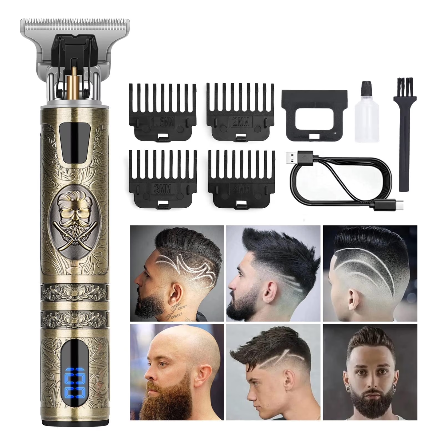 Professional Hair Trimmer for Men, Beard Trimmer Hair Clippers for Men, Cordless Rechargeable Hair Trimmer Cutting Grooming Kit,Beard Shaver Barbershop with LCD