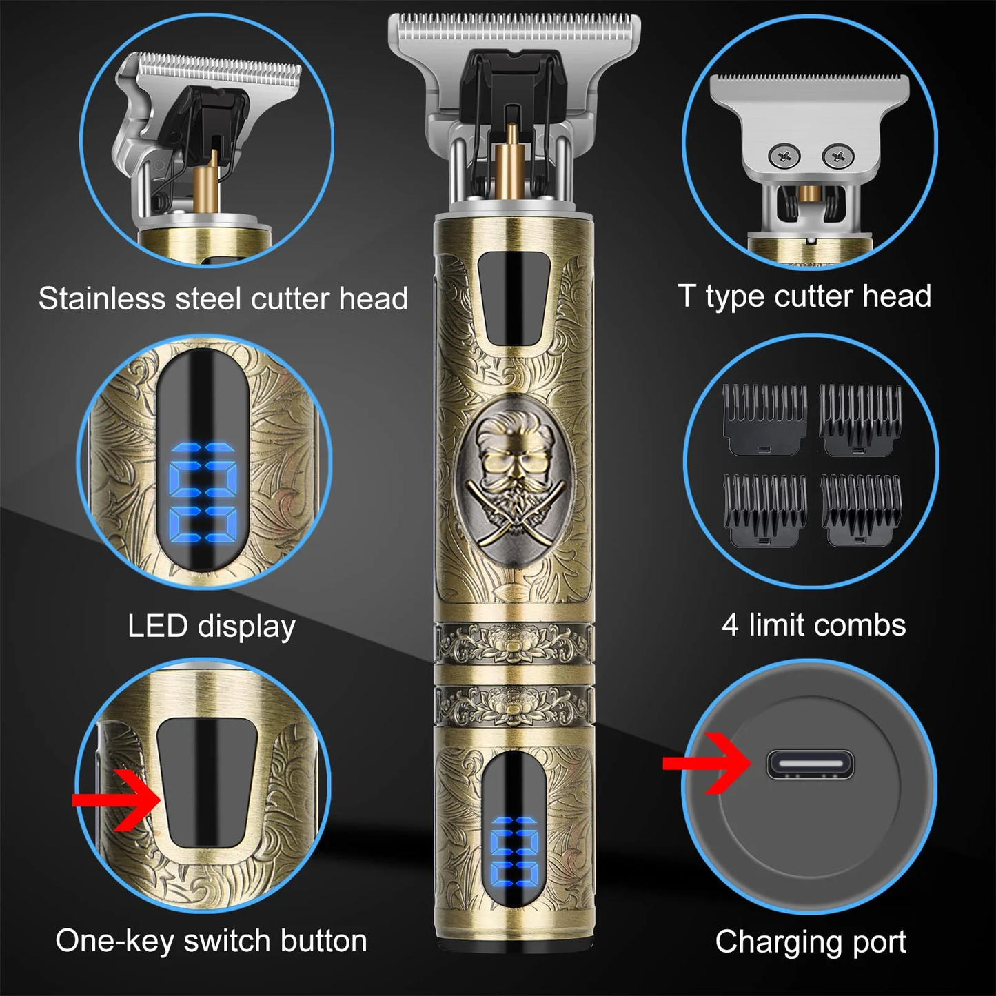 Professional Hair Trimmer for Men, Beard Trimmer Hair Clippers for Men, Cordless Rechargeable Hair Trimmer Cutting Grooming Kit,Beard Shaver Barbershop with LCD