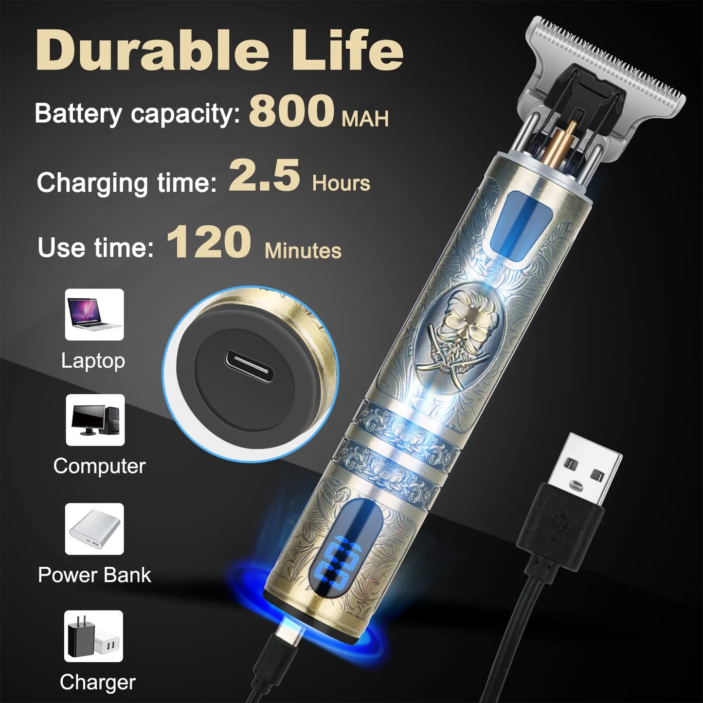 Professional Hair Trimmer for Men, Beard Trimmer Hair Clippers for Men, Cordless Rechargeable Hair Trimmer Cutting Grooming Kit,Beard Shaver Barbershop with LCD