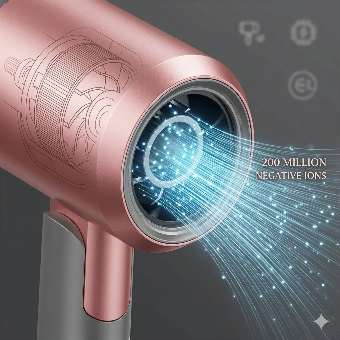 Professional Ionic Hair Dryer, Powerful 1800W & 3 Heat Settings Fast Drying Low Noise Blow Dryer with 2 Concentrator Nozzle 1 Diffuser Attachments for Home Salon Travel, ALCI Safety Plug