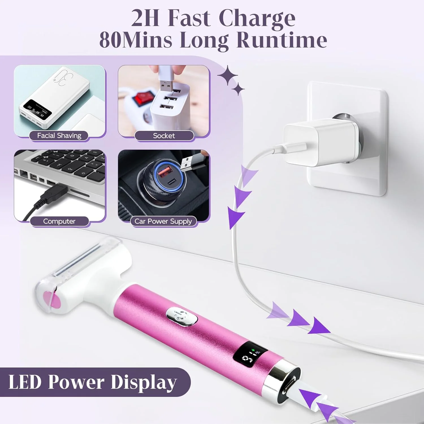 Hoey 5 in 1 Painless Hair Remover for Women, Facial Hair Removal, Electric Cordless Shaver Set, Wet & Dry Lady Razor for Women for Bikini Line, Nose Hair, Eyebrow, Arm, Leg USB Rechargeable