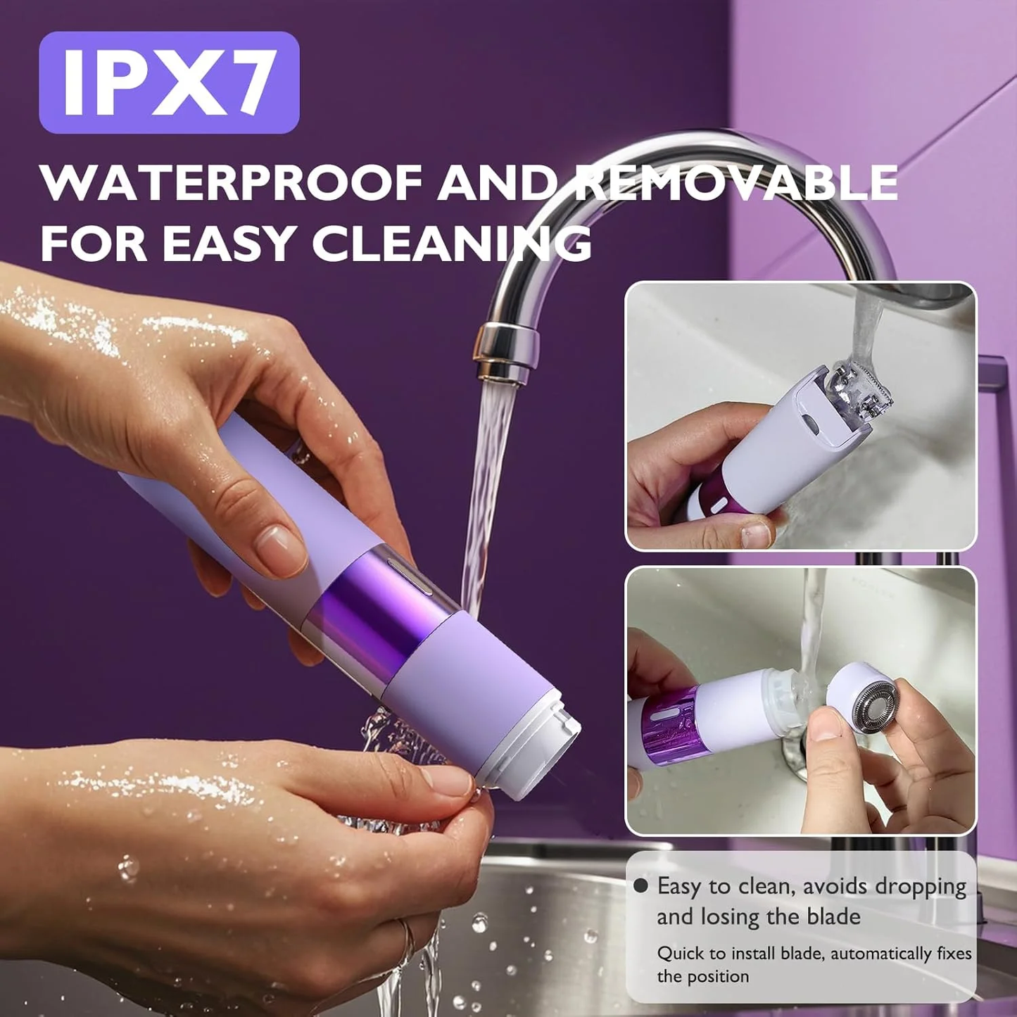Hoey 2 in 1 Women Electric Shaver, Dual Head Bikini Trimmer for Women IPX7 Waterproof Wet & Dry Use Body Hair Trimmer and Facial Hair Remover for Bikini Underarm Leg Arm Body Face