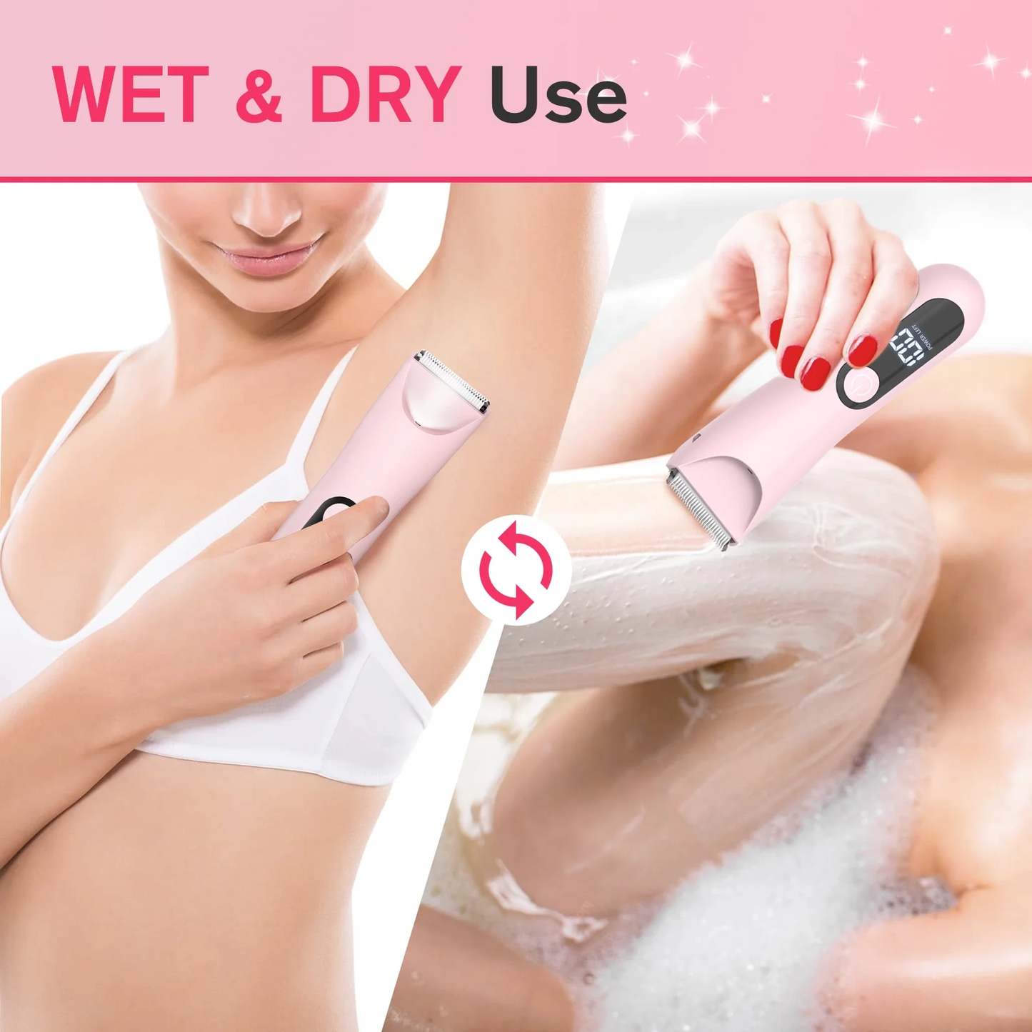 Bikini Trimmer for Women,Electric Razors for Women & LED Display,Wet/Dry Pubic Body Hair Trimmer,IPX7 Waterproof-Easy Cleaning Body Shaver Bikini Razor,Ceramic Blade,Women's Gifts