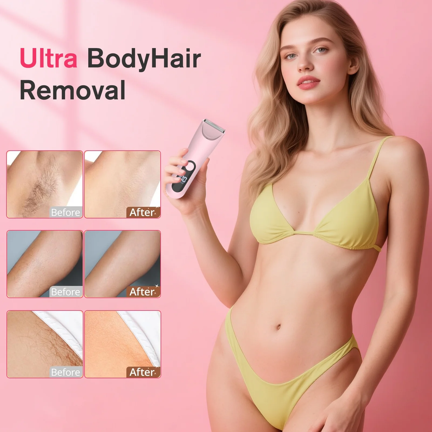 Bikini Trimmer for Women,Electric Razors for Women & LED Display,Wet/Dry Pubic Body Hair Trimmer,IPX7 Waterproof-Easy Cleaning Body Shaver Bikini Razor,Ceramic Blade,Women's Gifts