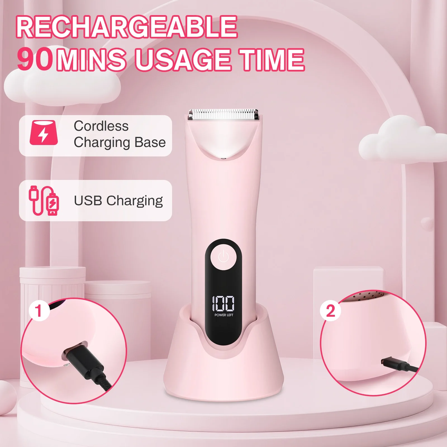 Bikini Trimmer for Women,Electric Razors for Women & LED Display,Wet/Dry Pubic Body Hair Trimmer,IPX7 Waterproof-Easy Cleaning Body Shaver Bikini Razor,Ceramic Blade,Women's Gifts
