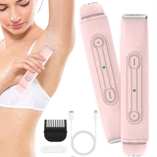 Bikini Trimmer for Women, Dual Head Electric Razors, Pubic Hair Trimmer with IPX7 Waterproof & Easy Cleaning, Rechargeable Painless Silk Glide Pro Shaver for Underarm Leg Arm Body Face