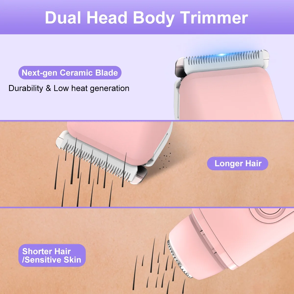 Bikini Trimmer for Women, Dual Head Electric Razors, Pubic Hair Trimmer with IPX7 Waterproof & Easy Cleaning, Rechargeable Painless Silk Glide Pro Shaver for Underarm Leg Arm Body Face