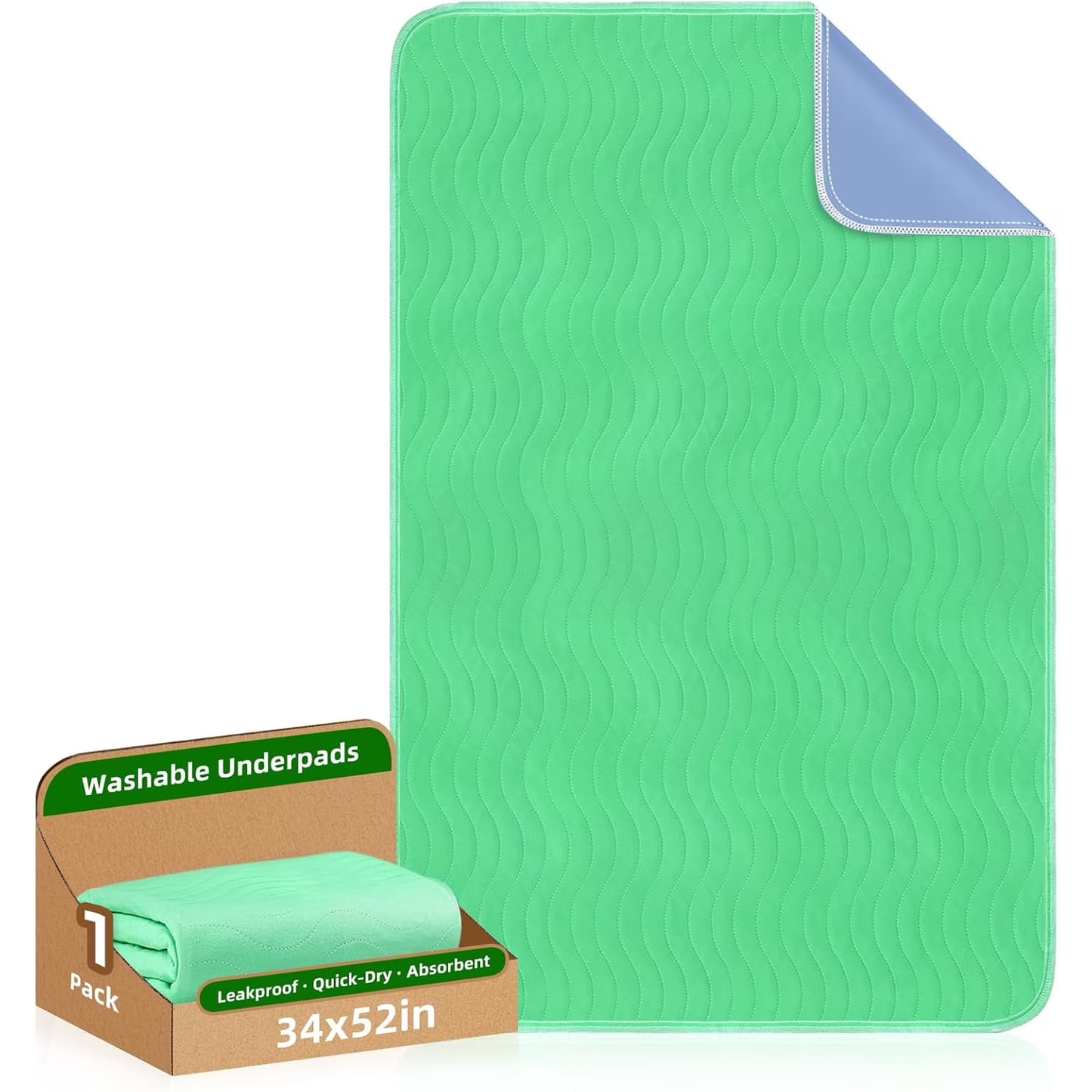 Hoey 1 Pack 34” x 52” Extra Heavy Absorbency Washable Underpads, Waterproof Quick Drying Nursing Pads Incontinence Bed Pads, Reusable Washable Pee Pads for Dogs, Diaper Changing & Adults