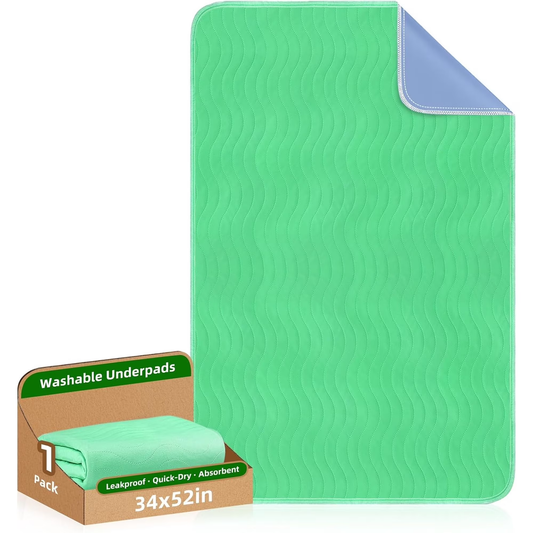 Hoey 1 Pack 34” x 52” Extra Heavy Absorbency Washable Underpads, Waterproof Quick Drying Nursing Pads Incontinence Bed Pads, Reusable Washable Pee Pads for Dogs, Diaper Changing & Adults